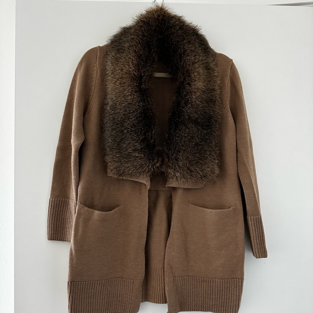 Banana Republic Brown Faux Fur Collar Sweater